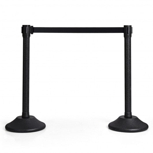 2 Pcs Stanchion Post Crowd Control Barriers Queue Pole w/Retractable Belt-Black