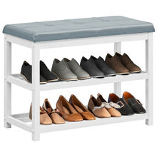 Load image into Gallery viewer, 2-Tier Wooden Shoe Rack Bench with Padded Seat-White
