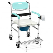 Load image into Gallery viewer, Aluminum Medical Transport Commode Wheelchair Shower Chair -Blue
