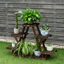 Load image into Gallery viewer, Wood Plant Stand Triangular Shelf 6 Pots Flower Shelf
