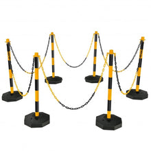 Load image into Gallery viewer, 6 Pack 34&quot; Traffic Delineator Poles with 5FT Chains and Fillable Base-Yellow
