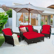 Load image into Gallery viewer, 5PCS Patio Rattan Sofa Set with Cushion and Ottoman
