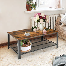 Load image into Gallery viewer, Metal Frame Wood Coffee Table Console Table with Storage Shelf-Rustic Brown
