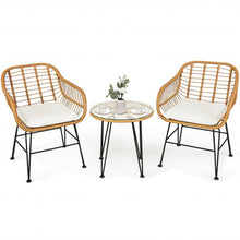 Load image into Gallery viewer, 3Pcs Rattan Furniture Set with Cushioned Chair Table-White
