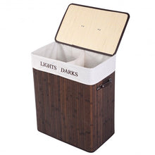 Load image into Gallery viewer, Double Rectangle Bamboo Hamper Laundry Basket Cloth Storage Bag Lid-Brown
