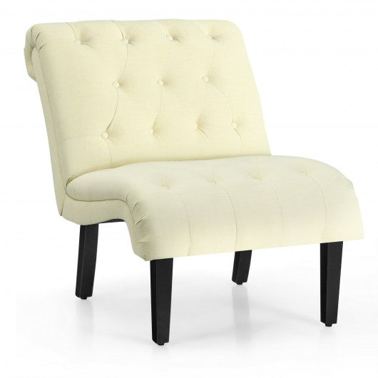 Upholstered Tufted Lounge Chair with Wood Leg-Beige