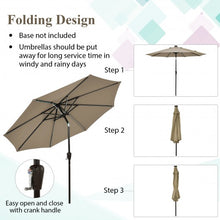 Load image into Gallery viewer, 9Ft Solar LED Market Umbrella with Aluminum Crank Tilt 16 Strip Lights-Tan
