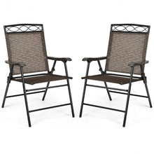 Load image into Gallery viewer, Set of 2 Patio Folding Chairs Sling Portable Dining Chair Set with Armrest
