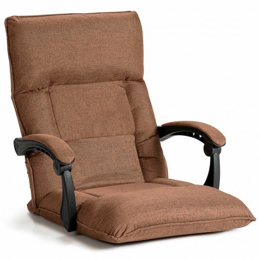 14-Position Floor Chair Lazy Sofa with Adjustable Back Headrest Waist-Coffee