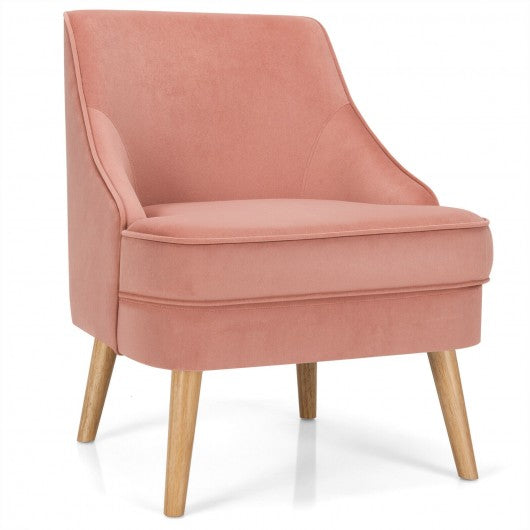 Velvet Upholstered Accent Chair with Rubber Wood Legs-Pink