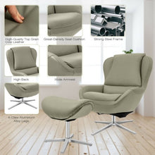 Load image into Gallery viewer, Swivel Top Grain Leather Lounge Armchair Rocking Chair with Ottoman-Gray
