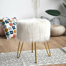 Load image into Gallery viewer, Faux Fur Vanity Chair Makeup Stool Furry Padded Seat Round Ottoman-White
