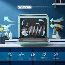 Load image into Gallery viewer, Countertop Air Drying 5 Programs Dishwasher with Water Tank-Green
