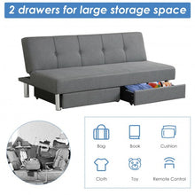 Load image into Gallery viewer, Convertible Futon Sofa Bed Adjustable Couch Sleeper with Two Drawers Grey
