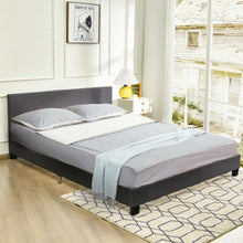 Load image into Gallery viewer, Queen Upholstered Platform Bed Frame with Linen Headboard Wood Slat-Gray
