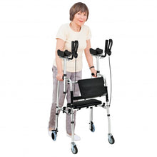 Load image into Gallery viewer, Folding Auxiliary Walker Rollator with Brakes Flip-Up Seat Bag Multifunction-Silver
