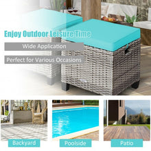 Load image into Gallery viewer, 2PCS Patio Rattan Wicker Ottoman Seat with Removable Cushions Without Blower-Turquoise
