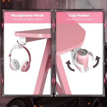 Load image into Gallery viewer, 47&quot; Z-Shaped Computer Table with Cup Holder Headphone Hook-Pink
