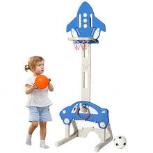 Load image into Gallery viewer, 3-in-1 Basketball Hoop for Kids Adjustable Height Playset with Balls-Blue
