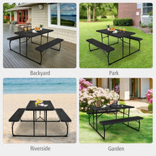 Load image into Gallery viewer, Indoor and Outdoor Folding Picnic Table Bench Set with Wood-like Texture-Black
