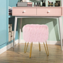 Load image into Gallery viewer, Faux Fur Vanity Chair Makeup Stool Furry Padded Seat Round Ottoman-Pink
