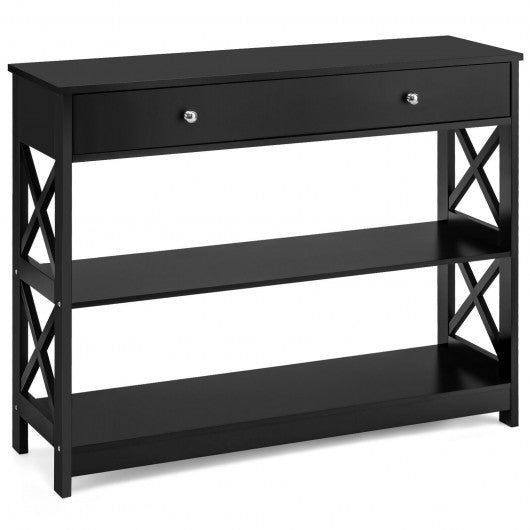 Console Accent Table with Drawer and Shelves -Black