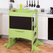 Load image into Gallery viewer, Kids Height Adjustable Kitchen Step Stool Toddlers Kitchen Helper w/ Chalkboard-Coffee
