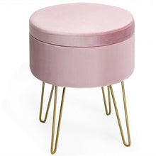 Load image into Gallery viewer, Round Velvet Storage Ottoman Footrest Stool Vanity Chair with Metal Legs-Pink
