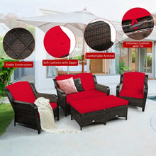 Load image into Gallery viewer, 5PCS Patio Rattan Sofa Set with Cushion and Ottoman
