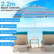 Load image into Gallery viewer, 7.2 FT Portable Outdoor Beach Umbrella with Sand Anchor and Tilt Mechanism for  Poolside and Garden-Blue
