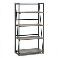 Load image into Gallery viewer, 4-Tier Folding Bookshelf No-Assembly Industrial Bookcase Display Shelves
