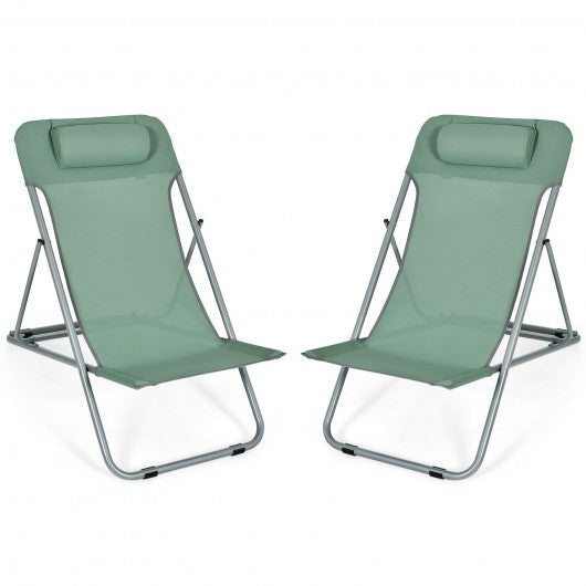 Portable Beach Chair Set of 2 with Headrest -Green