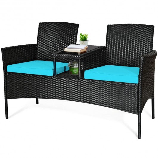 Patio Rattan Conversation Set Seat Sofa-Turquoise