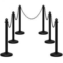 Load image into Gallery viewer, 6PC Set 39.5&quot; Chain C-Hooks Fillable Base Plastic Stanchion-Black
