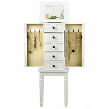 Load image into Gallery viewer, Standing Jewelry Cabinet Armoire with Top Flip Makeup Mirror

