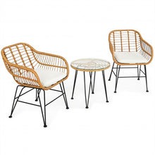 Load image into Gallery viewer, 3Pcs Rattan Furniture Set with Cushioned Chair Table-White
