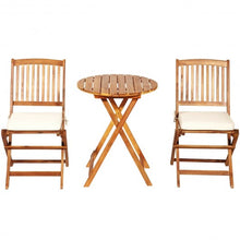 Load image into Gallery viewer, 3PCS Patio Folding Wooden Bistro Set Cushioned Chair -White
