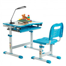 Load image into Gallery viewer, Kids Height Adjustable Desk and Chair Set with Tilted Tabletop and Drawer-Blue
