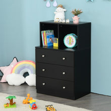 Load image into Gallery viewer, 3 Drawer Dresser with Cubbies Storage Chest for Bedroom Living Room-Black
