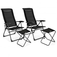 Load image into Gallery viewer, 4 Pieches Patio Adjustable Back Folding Dining Chair Ottoman Set-Black
