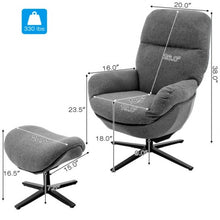 Load image into Gallery viewer, Modern Swivel Rocking Chair and Ottoman Set with Aluminum Alloy Base-Gray
