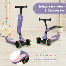 Load image into Gallery viewer, 2 in 1 Kids Kick Scooter with Flash Wheels for Girls Boys from 1.5 to 6 Years Old-Purple
