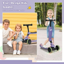 Load image into Gallery viewer, 2 in 1 Kids Kick Scooter with Flash Wheels for Girls Boys from 1.5 to 6 Years Old-Purple
