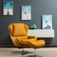 Load image into Gallery viewer, Swivel Top Grain Leather Lounge Armchair Rocking Chair with Ottoman-Yellow
