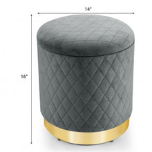 Load image into Gallery viewer, Round Storage Ottoman with Exquisite Pattern and Golden Metal Base for Bedroom
