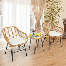 Load image into Gallery viewer, 3Pcs Rattan Furniture Set with Cushioned Chair Table-White
