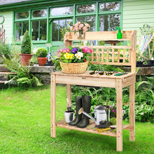 Load image into Gallery viewer, Garden Potting Bench Workstation Table with Sliding Tabletop Sink Shelves
