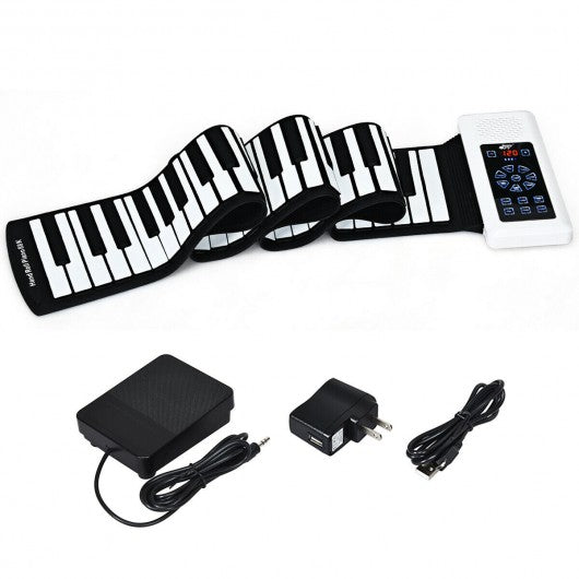 88 Key Electronic Roll Up Piano Silicone Keyboard-White