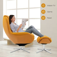 Load image into Gallery viewer, Swivel Top Grain Leather Lounge Armchair Rocking Chair with Ottoman-Yellow
