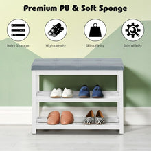 Load image into Gallery viewer, 2-Tier Wooden Shoe Rack Bench with Padded Seat-White
